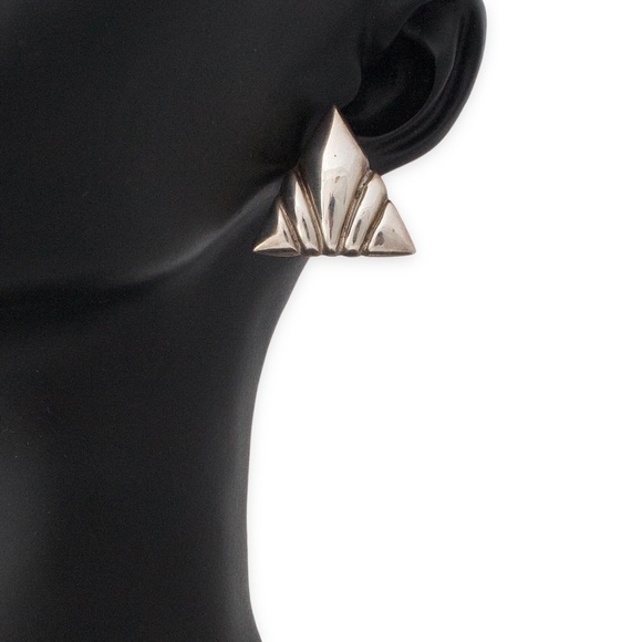Vintage Sterling Silver Triangle Stud Earrings Modernist Large Studs - Picture 5 of 5